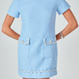 Romy Chain Embellished Short Sleeve Tweed Mini Dress