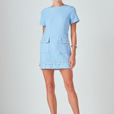 Romy Chain Embellished Short Sleeve Tweed Mini Dress