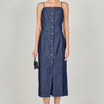 high neck denim dress High Neck Denim Midi Dress