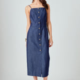 High Neck Denim Midi Dress