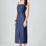 High Neck Denim Midi Dress