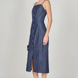 High Neck Denim Midi Dress