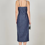 High Neck Denim Midi Dress