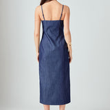 High Neck Denim Midi Dress