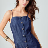 High Neck Denim Midi Dress