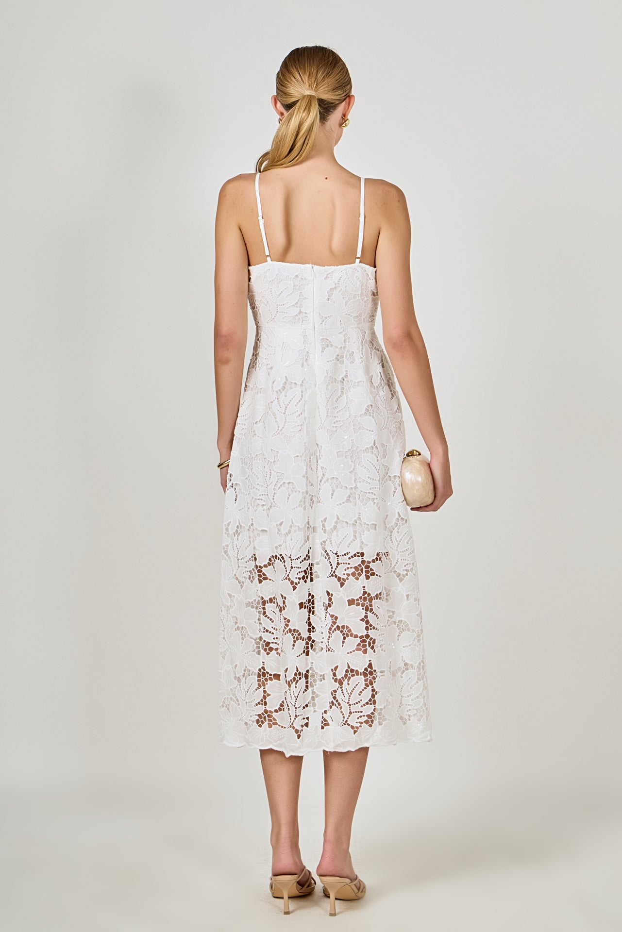 Endless Rose - Sequined Lace Midi Dress White / XS