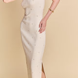 Embellished Strapless Knit Midi Dress