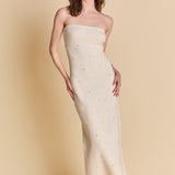 Embellished Strapless Knit Midi Dress