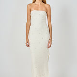 Embellished Strapless Knit Midi Dress