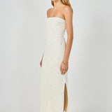 Embellished Strapless Knit Midi Dress