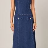 Denim Drop Waist Midi Dress