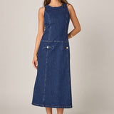 Denim Drop Waist Midi Dress