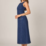 Denim Drop Waist Midi Dress