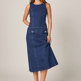 Denim Drop Waist Midi Dress