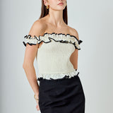 Marina Off the Shoulder Ruffle Smocked Top