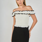Marina Off the Shoulder Ruffle Smocked Top
