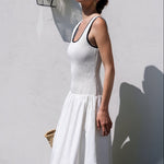 drop waist smocked midi dress Drop Waist Smocked Midi Dress