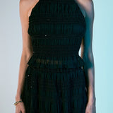 Gathered Chiffon Sequined Halter Top