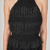 Gathered Chiffon Sequined Halter Top