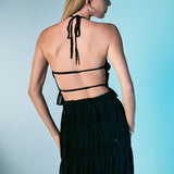 Gathered Chiffon Sequined Halter Top