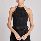 Chiffon Gathered Sequins Halter Top