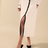 Valerie Contrast Buttoned Sweater Knit Midi Dress