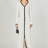 Valerie Contrast Buttoned Sweater Knit Midi Dress