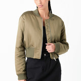 Cropped Satin Effect Bomber Jacket