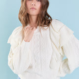 Cable Knit Ruffled Sweater