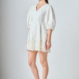 Embroidered Half Sleeve Mini Dress