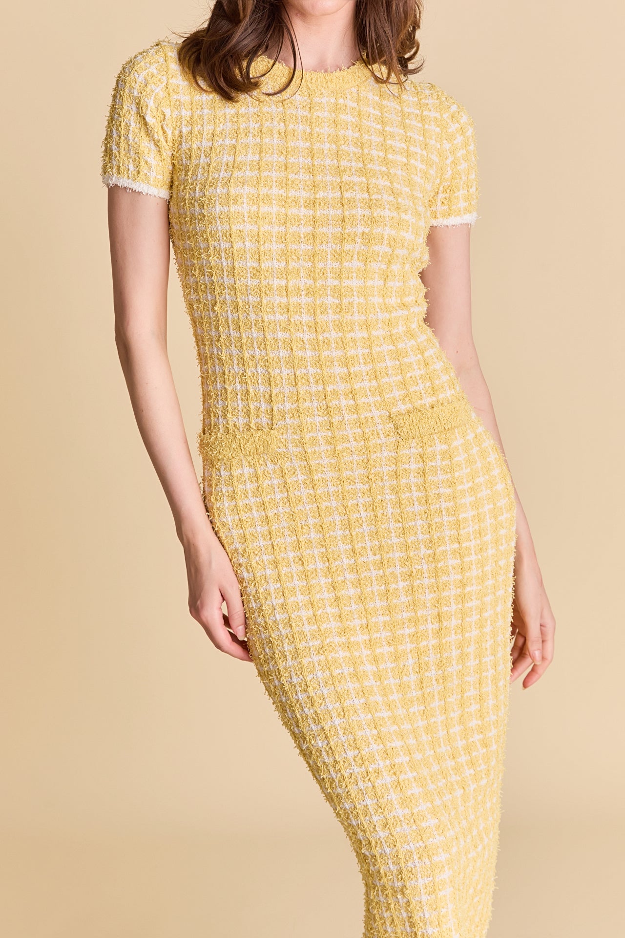 check knit dress Blue Check Knit Mini Dress self-portrait-US