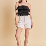 Mixed Media Ruffled Strapless Top