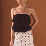 Mixed Media Ruffled Strapless Top