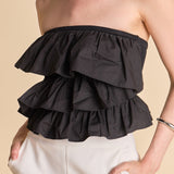 Mixed Media Ruffled Strapless Top