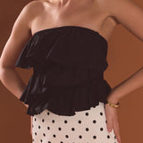 Mixed Media Ruffled Strapless Top