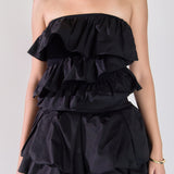 Mixed Media Ruffled Strapless Top