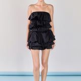 Mixed Media Ruffled Strapless Top