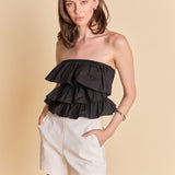Mixed Media Ruffled Strapless Top