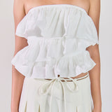 Mixed Media Ruffled Strapless Top