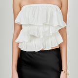 Mixed Media Ruffled Strapless Top