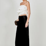 Mixed Media Ruffled Strapless Top