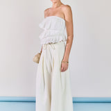 Mixed Media Ruffled Strapless Top