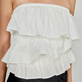 Mixed Media Ruffled Strapless Top