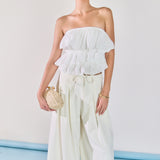 Mixed Media Ruffled Strapless Top