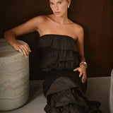 Mixed Media Strapless Fitted Maxi Dress