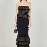 Mixed Media Strapless Fitted Maxi Dress