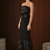 Mixed Media Strapless Fitted Maxi Dress