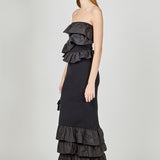 Mixed Media Strapless Fitted Maxi Dress