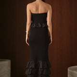 Mixed Media Strapless Fitted Maxi Dress