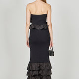 Mixed Media Strapless Fitted Maxi Dress